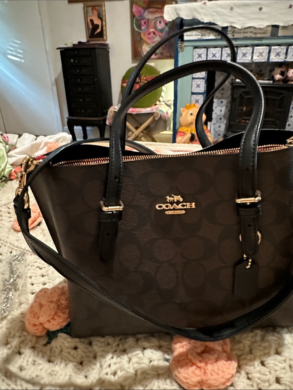 Coach Brown and Black Signature Tote